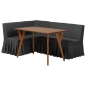 Baxton Studio Randolph 3-Piece Fabric Upholstered Dining Nook Set - Corner Kitchen Banquette with Skirted Base, L-Shaped Breakfast Nook for Small Spaces, Dark Grey